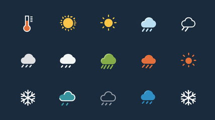 Weather Icons Set - Temperature, Sun, Clouds, Rain, and Snow.