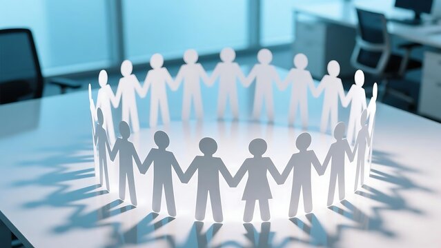 Paper chain of people teamwork unity community connection concept for business and social networking