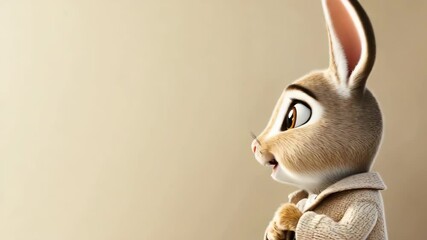 Charming animated rabbit shares funny stories and displays emotions in a warm and inviting environment, captivating the audience - Powered by Adobe