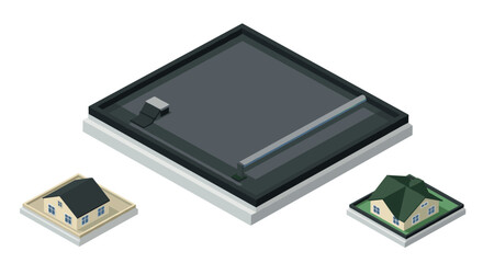 Modern isometric roofing design with houses and flat roof concept