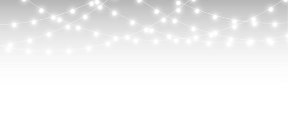 Holiday bright festive garland with light string and glowing decorative lamps.
