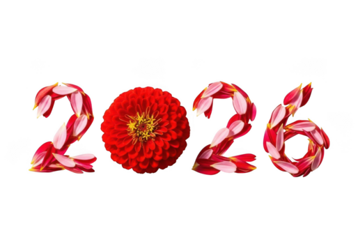 Floral 2026 number arrangement isolated on transparent background