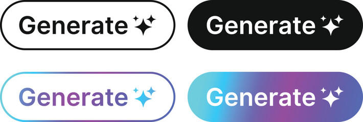 Generative AI logo icon set. Artificial Intelligence Creation symbol. Ai generate icons collection. magic sparkle stars symbol