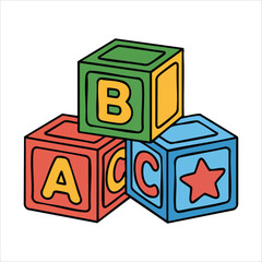 children's alphabet blocks with primary colors vector art isolated on white background