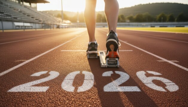 Runner track 2026 signifies athletic sport fitness, driven by competition race training exercise, fueled by motivation future determination perseverance health