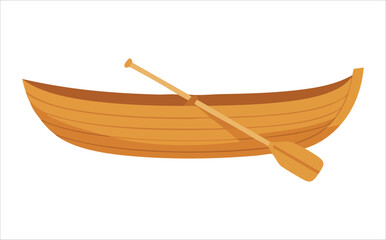 classic wooden rowboat with single paddle vector art isolated on white background