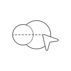Vector icon of a graphic design selection tool, featuring a mouse pointer interacting with geometric circle shapes, symbolizing precise object manipulation and digital editing capabilities