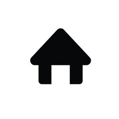 Simple black house icon in a minimalist glyph style, representing home, real estate, and property. A clean vector silhouette graphic isolated on a white background