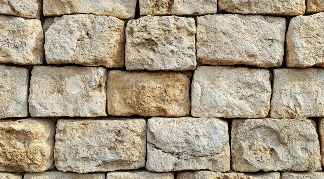 Beige stone wall, rectangular blocks (4)