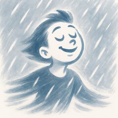 Smiling face under gentle spring rain