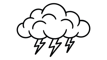 storm cloud with four lightning bolts in black and white line art style, ideal for weather icons, forecasts, alerts, and educational graphics