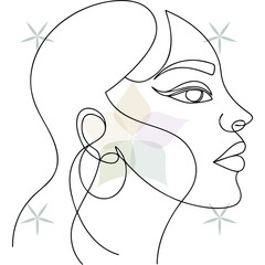 Continuous line drawing a woman's profile with abstract floral shapes abstract beauty single lineart