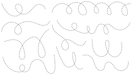 Hand drawn curve dotted line, Spiral dotted line hand drawn, Dotted lines path on white background