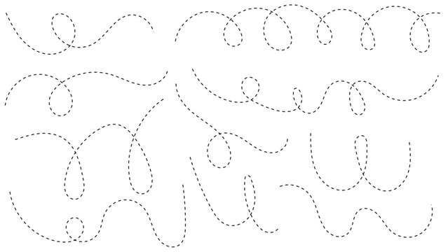 Hand drawn curve dotted line, Spiral dotted line hand drawn, Dotted lines path on white background