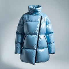 Light Blue Puffer Jacket Background Video with High Collar Detail