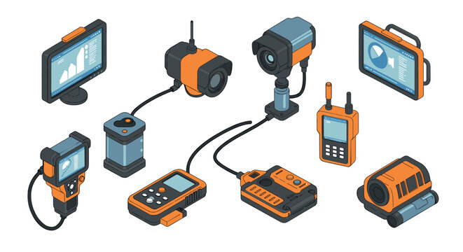 Isometric tech gadgets set featuring modern electronic devices