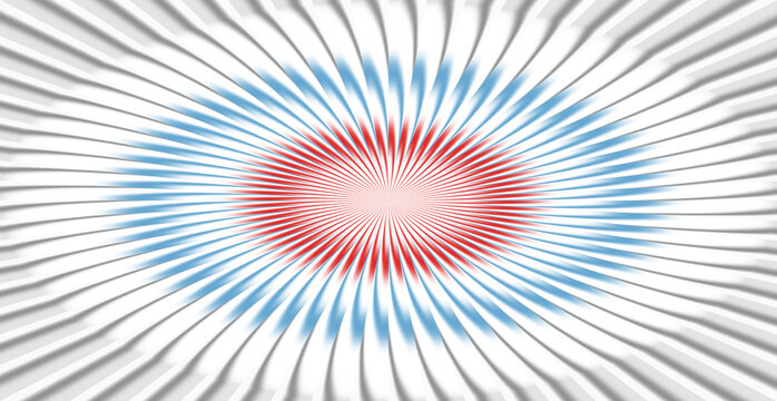 Abstract radial burst of red and blue lines on white