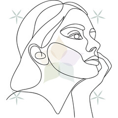 Continuous line art a woman's profile with hand chin floral accents face abstract beauty single lineart