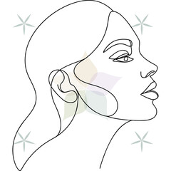 Minimalist Line Art Profile Portrait a Woman with Subtle Floral Accents face abstract beauty single lineart