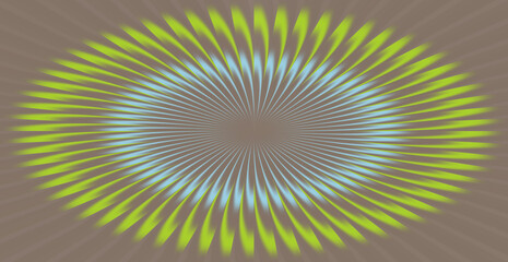 Abstract radial pattern of yellow and blue streaks on brown background