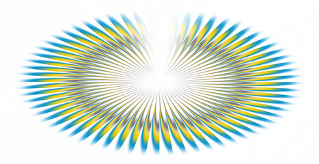 Abstract radial burst of yellow and blue streaks on white background