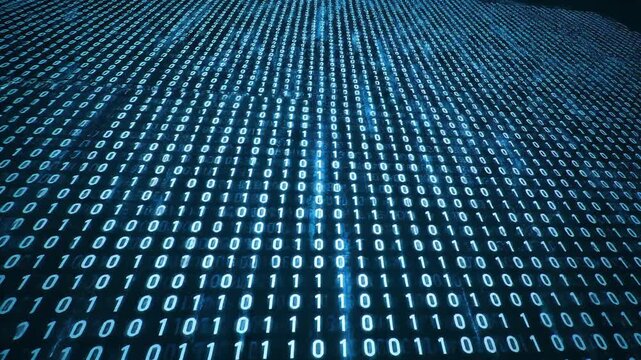 Abstract representation of digital data flow with glowing binary code patterns creating a futuristic and technological aesthetic for data science and programming concepts