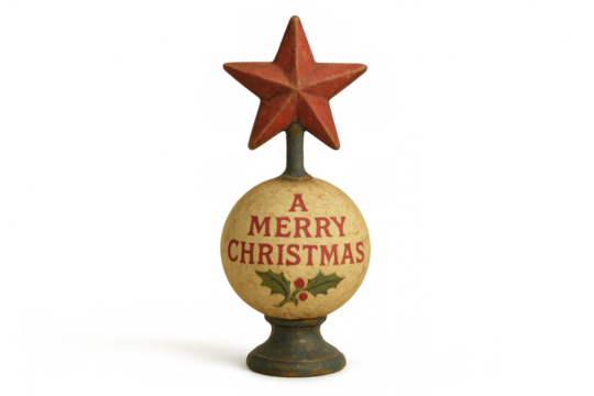 Vintage christmas ornament with festive star and a merry christmas inscription, transparent background