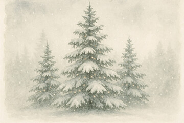 Peaceful Snow-Laden Evergreen Trees in Minimalist Winter Scene - Calm Holiday Background