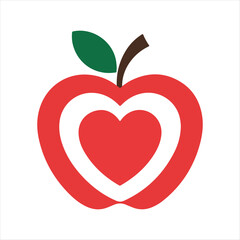 Red apple with a white outline and a red heart inside symbolizing health and love