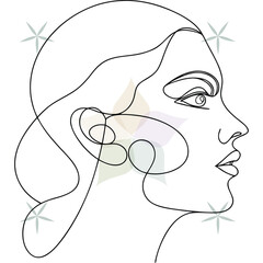 Minimalist continuous line art a woman's profile with open eyes subtle abstract beauty single lineart