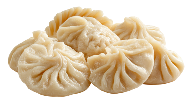 Delicious dumplings with steamed dough traditional Asian food filled with meat and vegetables tasty cuisine isolated on white background