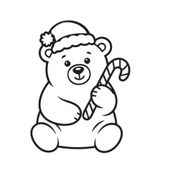 Cute Christmas bear vector outline. Perfect for coloring pages, cards, and festive kids illustrations