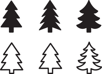 Obraz premium Collection of six stylized christmas tree icons in black and white for festive design elements