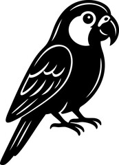 Black silhouette of a parrot head drawn in a simple flat vector design.