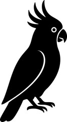 Flat minimalist black silhouette of a cockatoo head with crest.