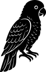 Minimal black parrot head silhouette drawn in smooth vector style.