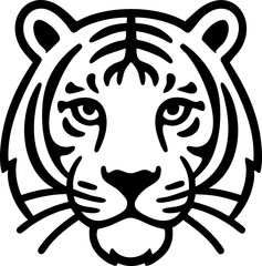 Minimal black silhouette of a tiger head in clean flat vector design.