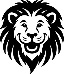 Simplified black silhouette of a lion head with a content expression.