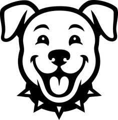 Black silhouette of a mongrel dog head wearing a collar in vector form.