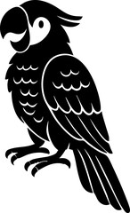 Silhouette vector of a parrot head in flat black design with soft lines.