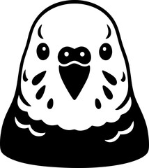 Vector silhouette of a parakeet head viewed from the front with curved beak.