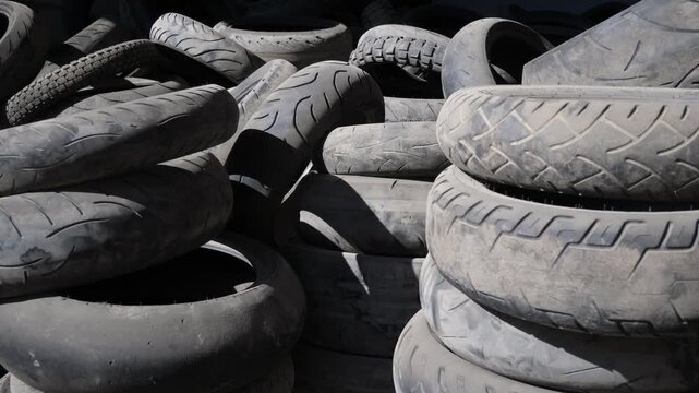 day time old moto and car tires slow motion panorama 4k georgia