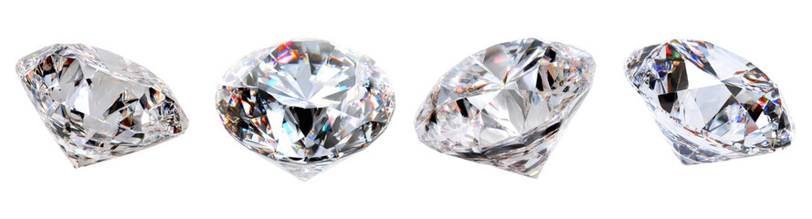 Brilliant cut diamonds collection isolated on transparent background