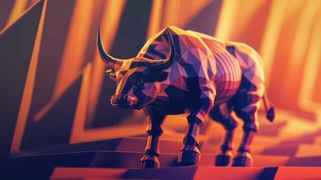 Low poly bull walking in a futuristic environment animation