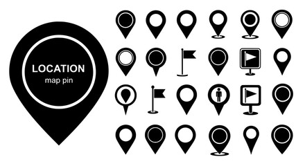 Location pin icons map navigation search pointer marker