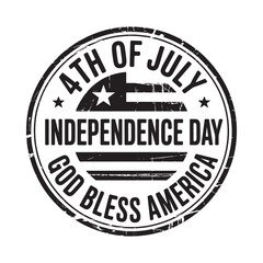 Independence day stamp with american flag and patriotic slogan