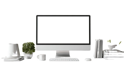 Modern computer monitor with blank screen showing empty display and sleek black frame technology equipment isolated on white background