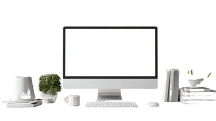 Modern computer monitor with blank screen showing empty display and sleek black frame technology equipment isolated on white background