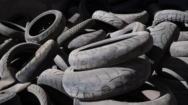 day time old moto and car bunch of tires slow motion panorama 4k georgia