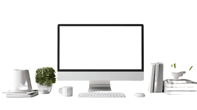 Modern computer monitor with blank screen showing empty display and sleek black frame technology equipment isolated on white background